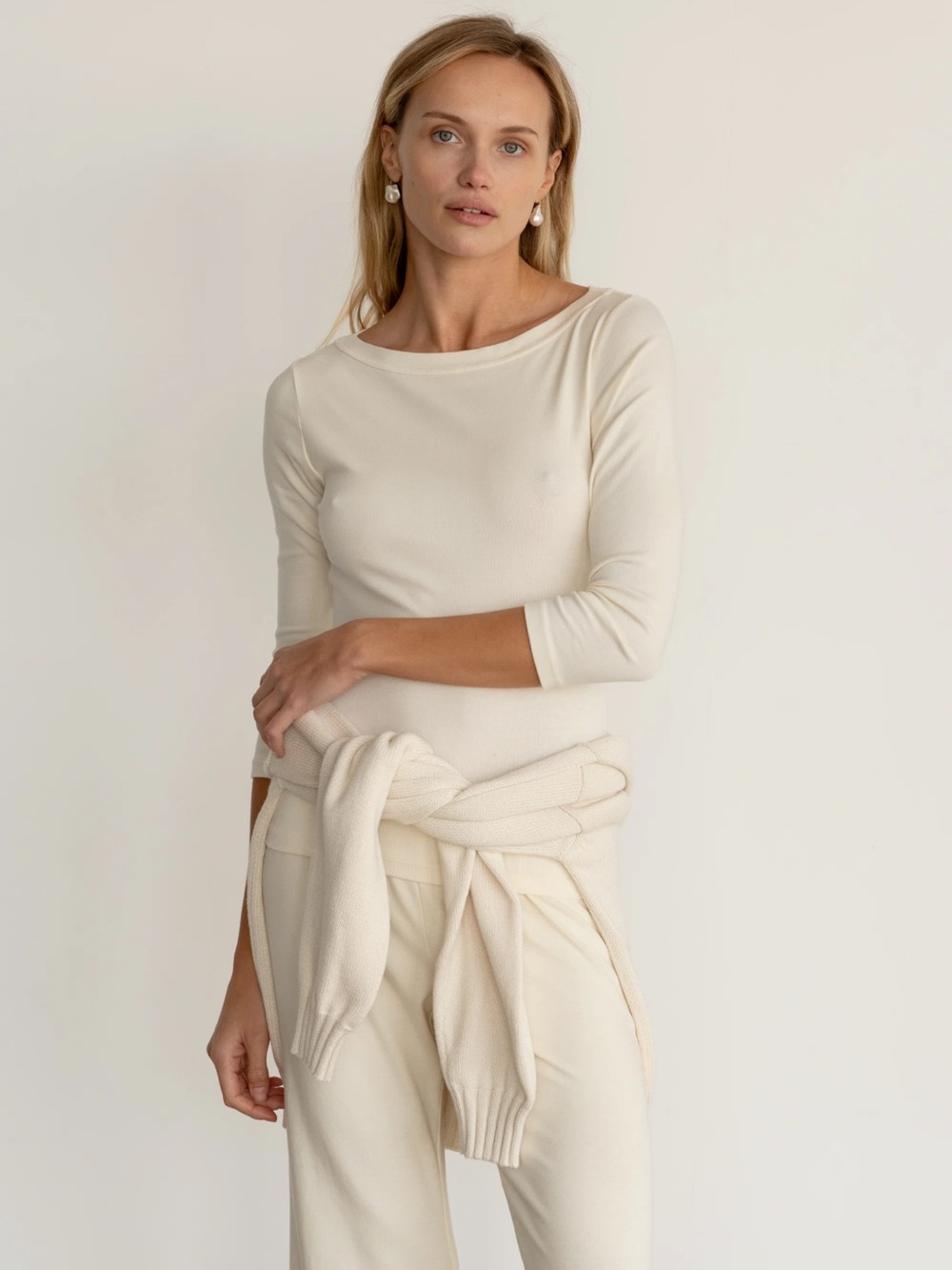 Donni Cream Boatneck 3/4 Sleeve Top